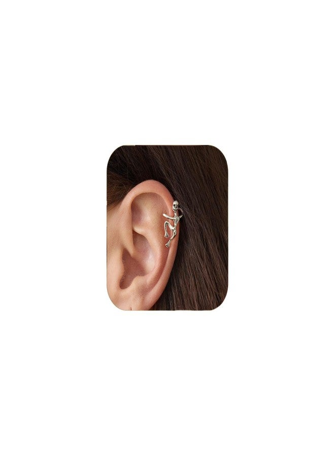 JWZMB Skull Ear Cuff - Gothic Halloween Non-Piercing Ear Clip Black Silver - Adjustable Punk Skeleton Cartilage Accessory (Silver) - Image 1
